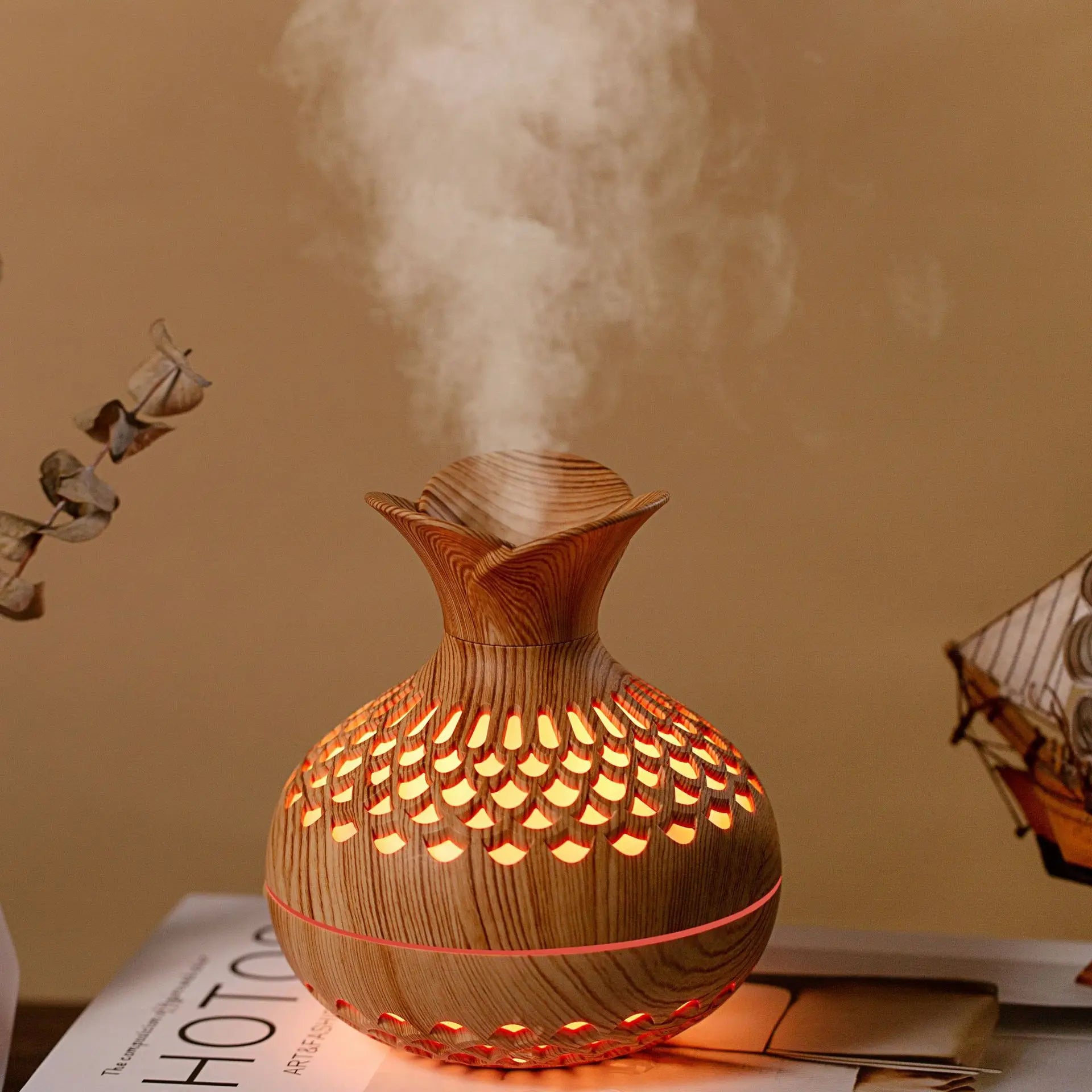 Wood Grain USB Aroma Diffuser Humidifier 300ml with LED Lights