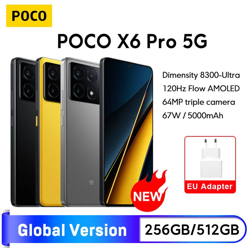 POCO X6 Pro 5G Global Version Smartphone Dimensity 8300-Ultra 6.67" 1.5K Flow AMOLED DotDisplay 64MP 67W NFC 67W turbo charging