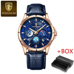 POEDAGAR Starry Sky Chronograph Watch: Waterproof Luminous Men's Timepiece