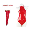 Seductive Glossy PU Leather Catsuit Set with Accessory Bundle  OurLum.com Red C XL 