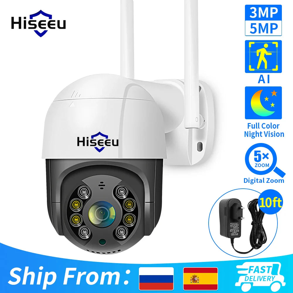 Hiseeu Smart Wifi PTZ Camera: Advanced AI Human Detection Technology  computerlum.com 2MP No Card EU plug CHINA