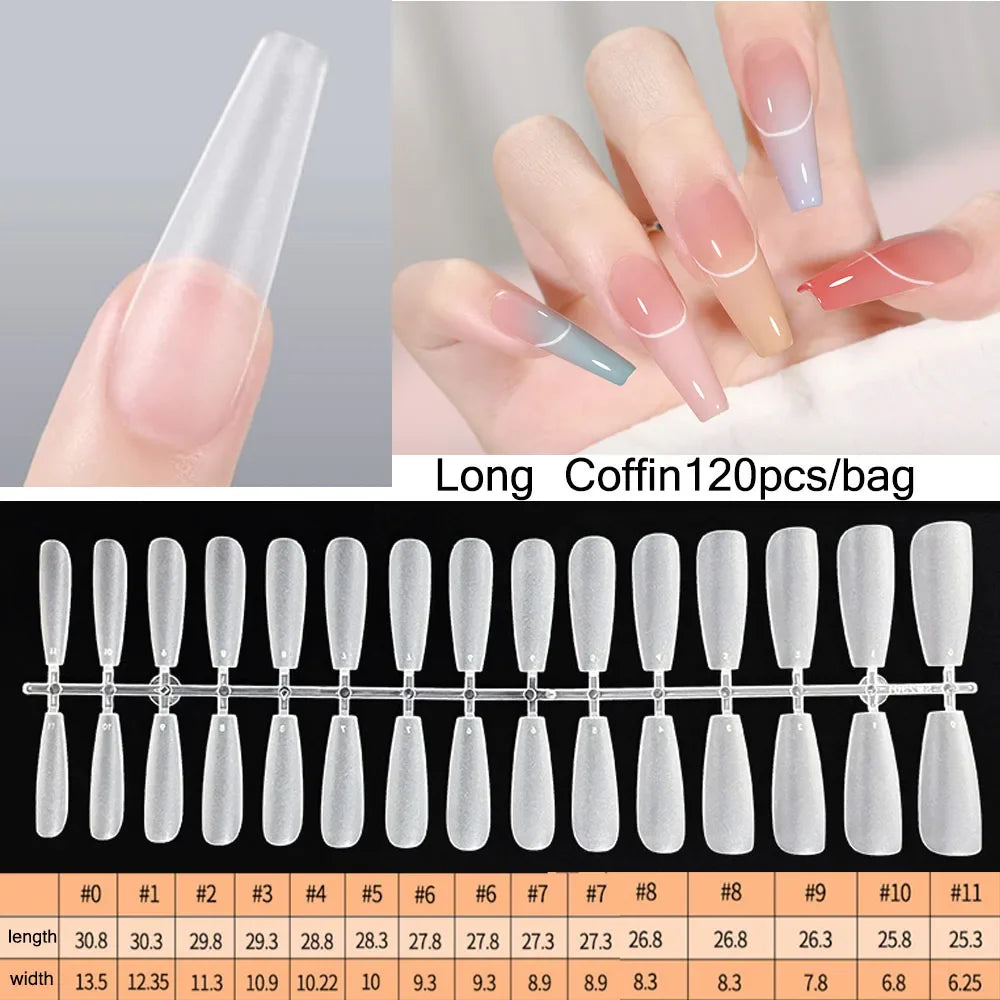 120pcs/Bag Nail Tips Coffin Press on Nail Clear Full Cover Fake Nail Artificial Long press on nails  ourlum.com   