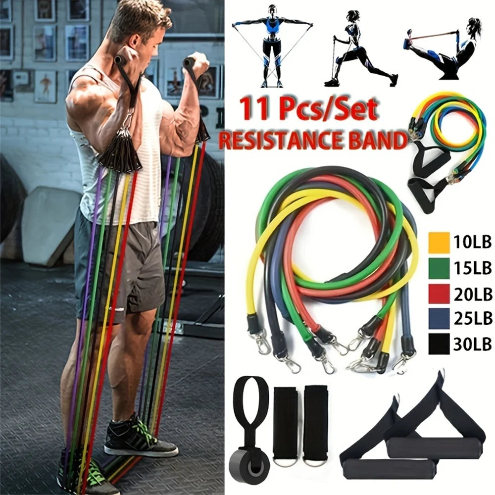 11-Piece Portable Resistance Band Set for Comprehensive Fitness Training