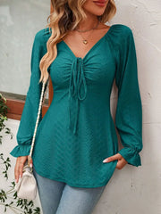 Elegant V-Neck Drawstring Blouse: Versatile Stylish Fashion Choice