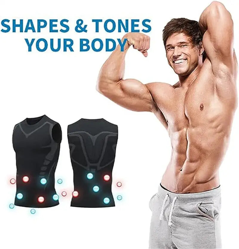 Men's Ionic Shaping Vest Ice-Silk Slimming Vest Body Shaper Compression T-Shirts Tank Top Tummy Control Quick-dry Fitness Shirts