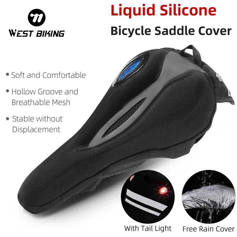 Silicone Gel Memory Foam Bicycle Seat Cover with Safety Taillights and Rain Protection