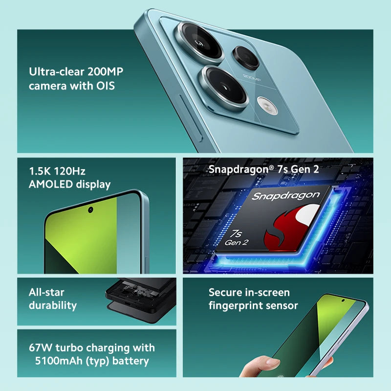 [World Premiere] Xiaomi Redmi Note 13 Pro 5G Smartphone Snapdragon 7s Gen 2 200MP OIS Camera 67W Turbo Charging 120Hz AMOLED NFC