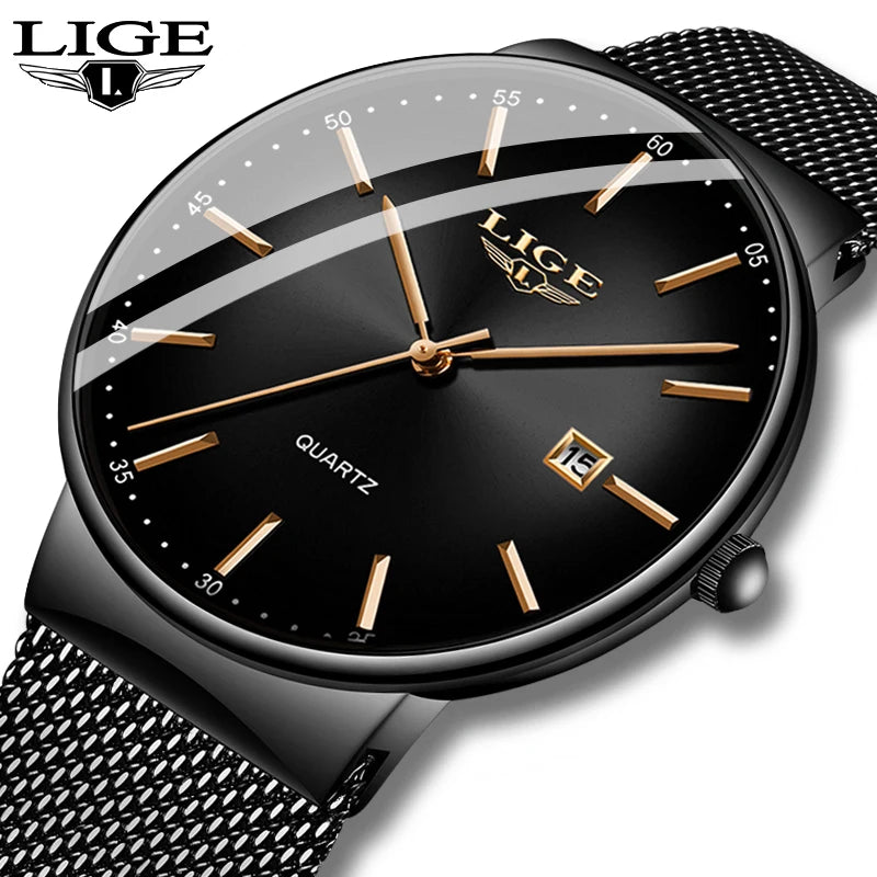 Ultra Thin Waterproof Men's Fashion Watch by LIGE - Quartz Wristwatch with Date Display  OurLum.com   