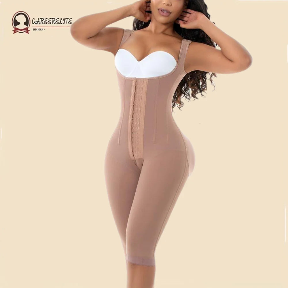 Knee-Length High Compression Fajas Colombianas Girdle for Hourglass Shaping