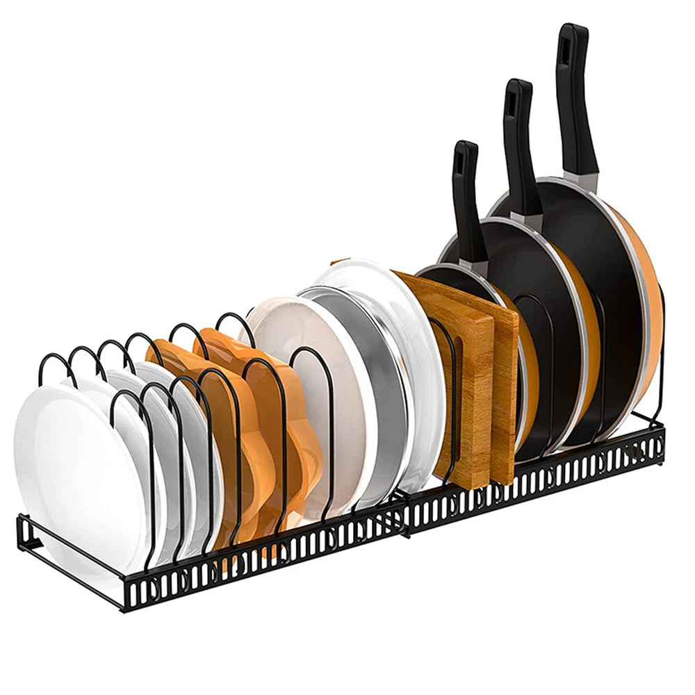 Adjustable Multi-Tier Cookware Organizer Rack - Space-Saving Pot and Pan Storage Solution for Kitchen