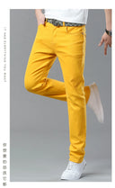 Four Season New Men's Yellow Jeans Fashion Business Casual Straight Denim Stretch Trousers All-match Men's Casual Pants Jeans