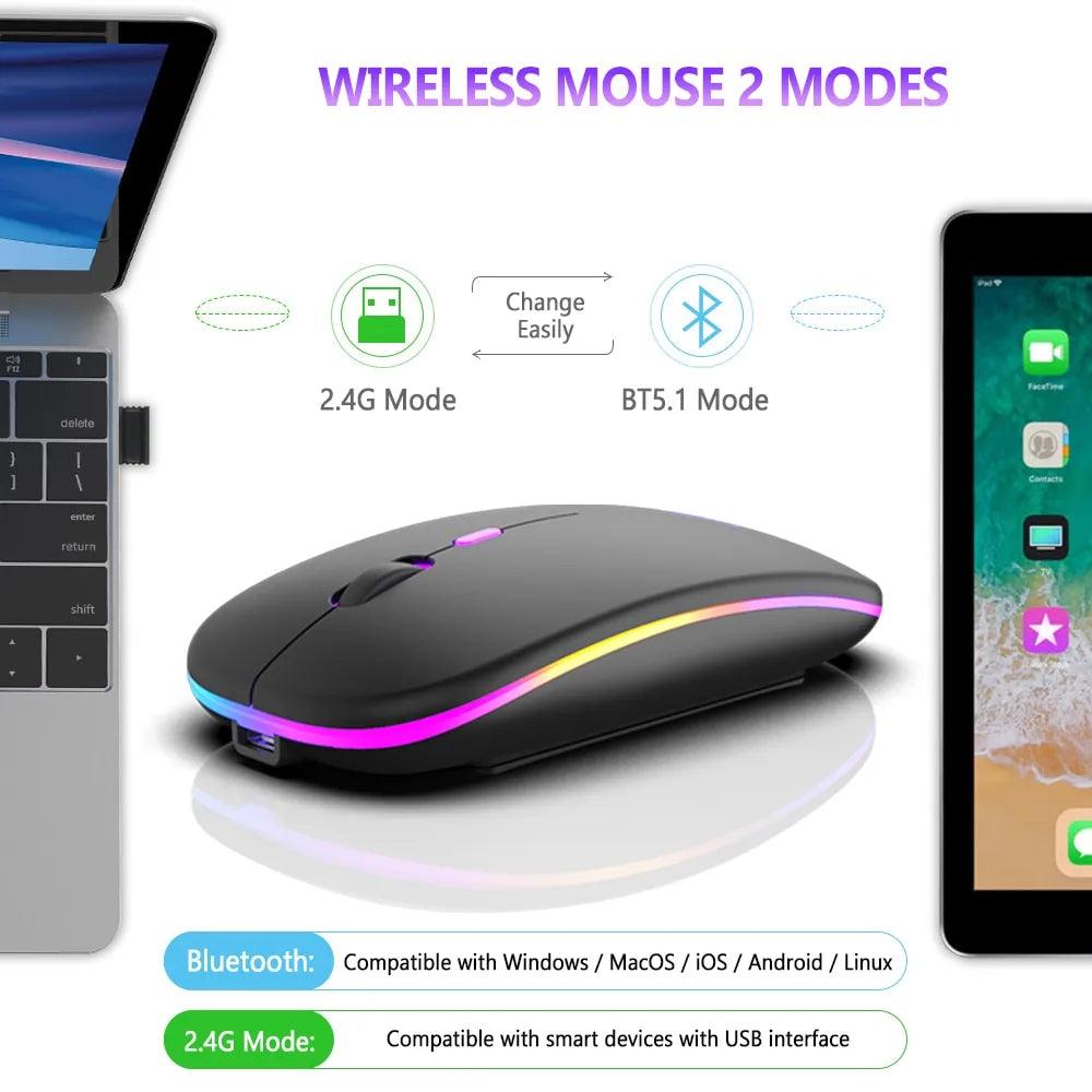 Wireless Mouse Rechargeable RGB Silent Click: Multi-Device Compatibility  ourlum.com   