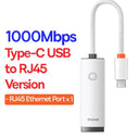 BASEUS USB Ethernet Adapter: Seamless Connectivity for Macbook Pro & Air  ourlum.com White USB-C 1000M  