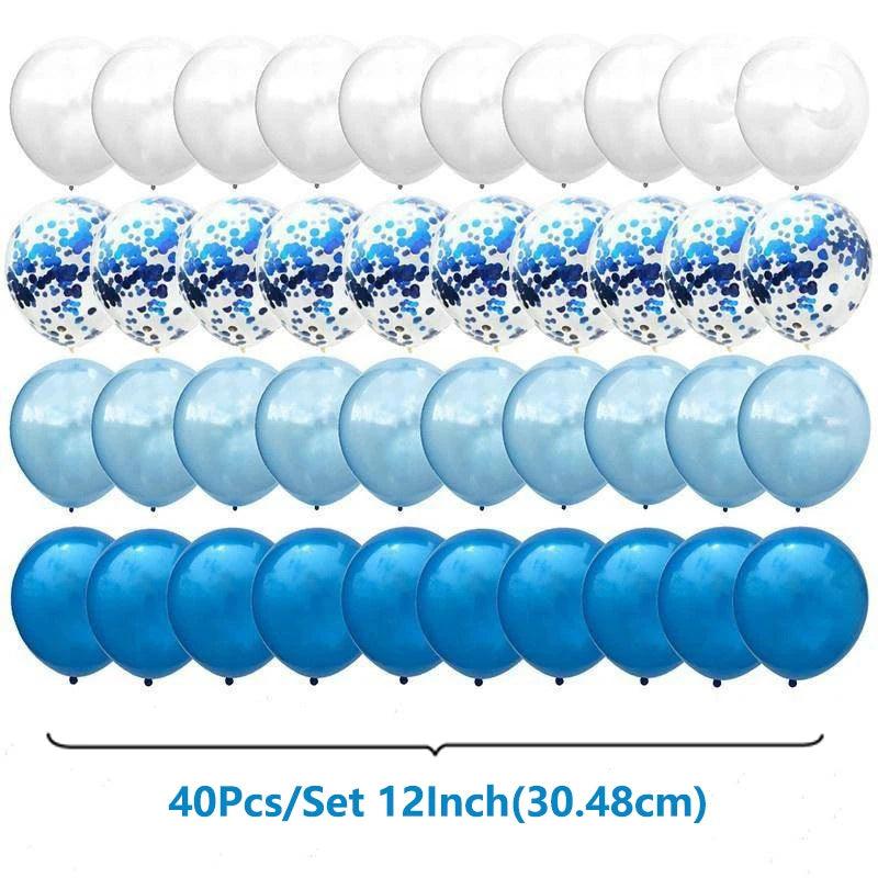 40-Piece Set of 12-Inch Blue, Rose Gold, and Confetti Latex Balloons for Birthday, Baby Shower, Wedding, and Party Decor  ourlum.com   