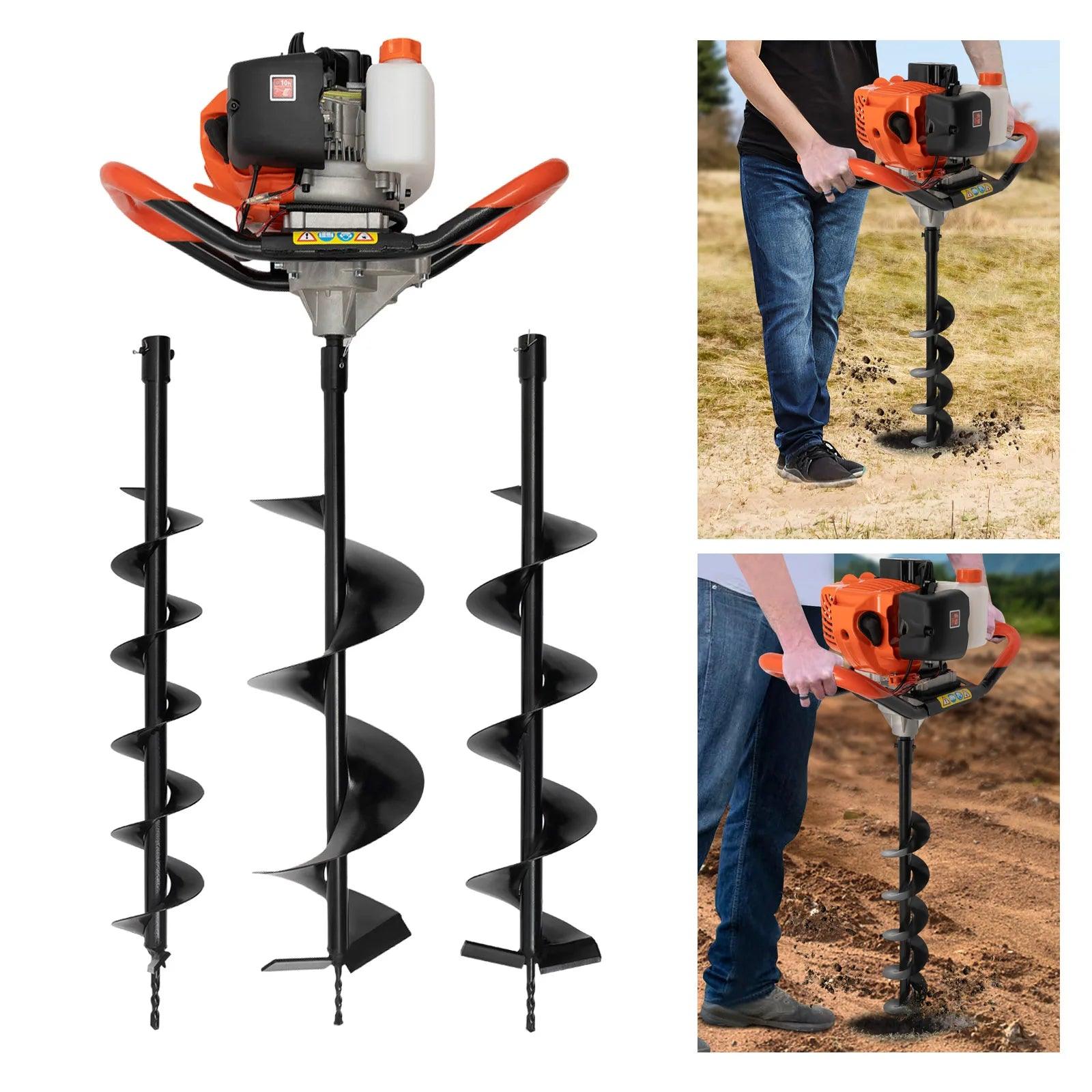 Auger Post Hole Gas Powered 2.3HP 52CC  Earth Auger Digger Fence Ground Drill Set