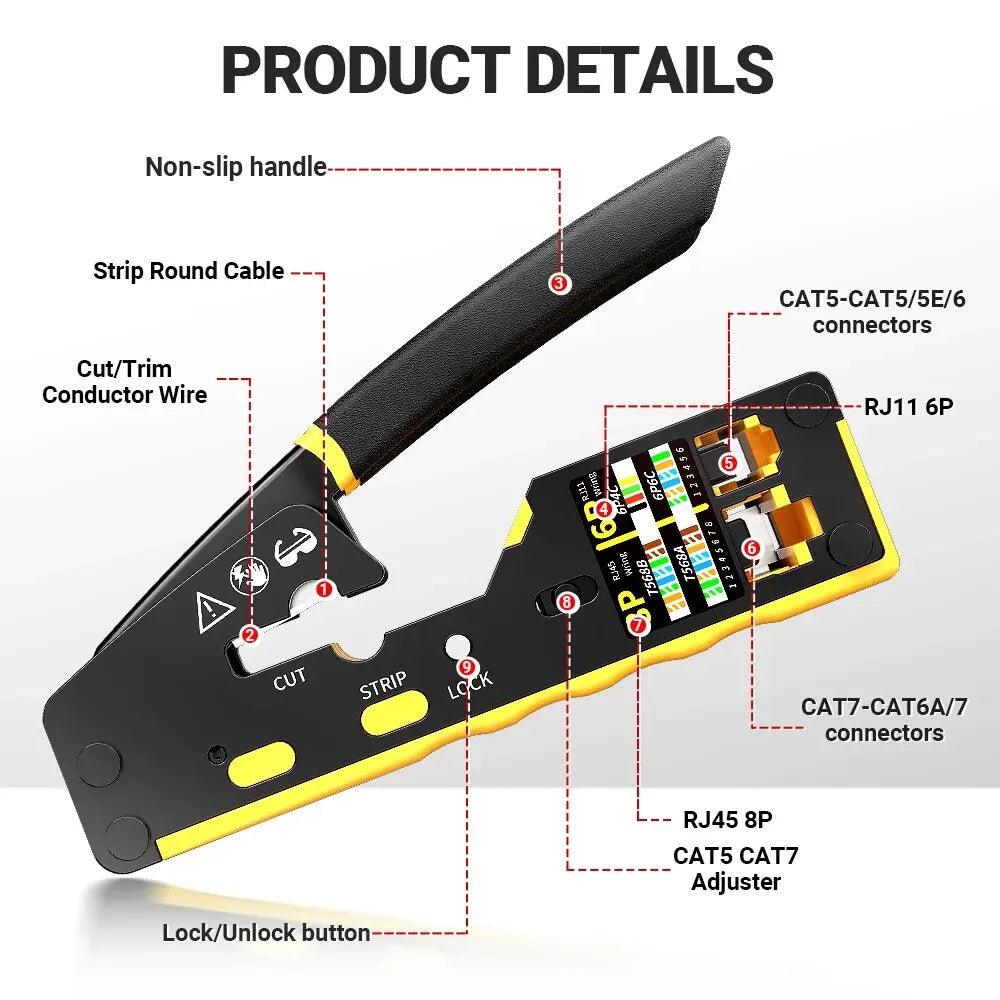 AMPCOM EZ-Type RJ45 Network Crimper - 3-in-1 Ethernet Cable Tool Kit for Cat8/7/6A/6/5E & RJ11/12 Cable Networking  ourlum.com   