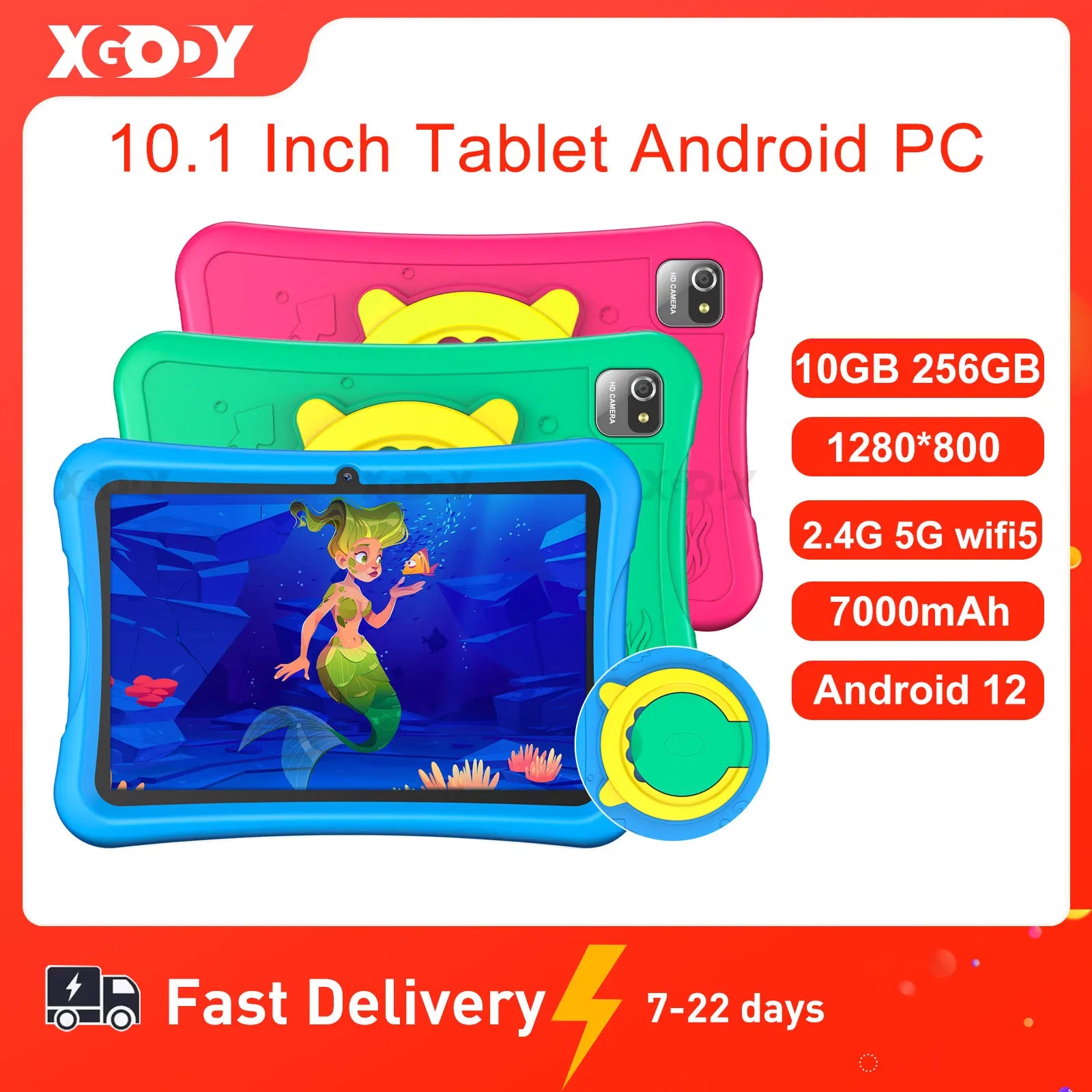 XGODY 10 Inch Tablet Android 12 Tablets For Kids Pad N01 Pro PC Original IPS Screen Cute Protective Case Free Delivery Shipping