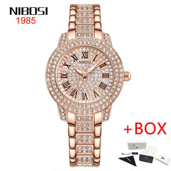 Rose Gold Crystal Watch: Luxury Women's Timepiece with Diamond Accent