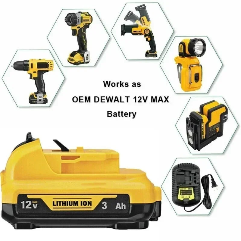 12V 3.0Ah Max Lithium Ion Replacement for DeWalt Tools - Reliable Power & Performance