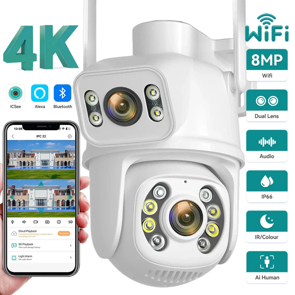 8MP Dual-Lens Outdoor Security Camera: Human Detect, Night Vision, Remote Control  ourlum.com 6MP NO SD Card EU plug 