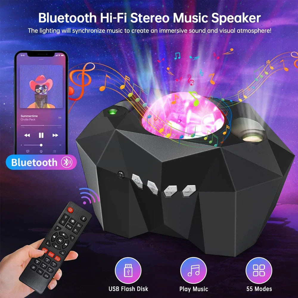 Star Lights Aurora Galaxy Moon Projector with Remote Control Sky Night Lamps Kids Adults Gift Bluetooth Music Speaker Home Decor  ourlum.com   