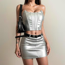 Cool Fishbone Patchwork Tube Top & Skirt Set Summer Fashion