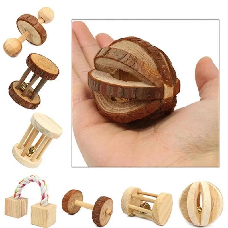 Cute Rabbit Roller Toys: Natural Wooden Pine Chew Toys for Small Pets  ourlum.com   