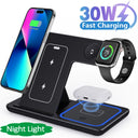 30W LED Fast Wireless Charger Stand 3 in 1 for Apple Devices