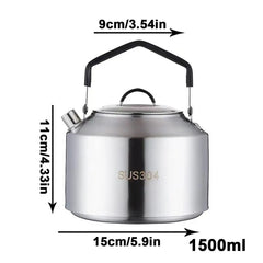 Outdoor Stainless Steel Camping Kettle - 1L/1.5L Portable Tea and Coffee Pot for Hiking and Picnics