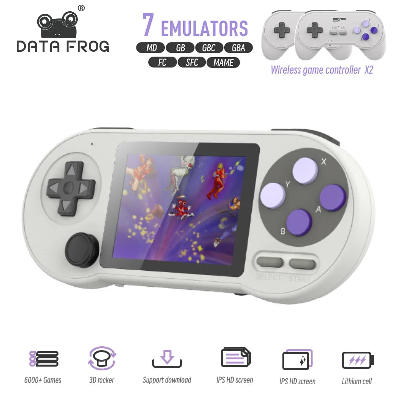 DATA FROG SF2000 Portable Handheld Game Console 3 Inch IPS Retro Game Consoles Built-in 6000 Games Retro Video Games For Kids