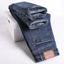 Winter Fleece Thick Warm Men's Slim Straight Denim Pants