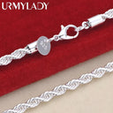 925 Sterling Silver Rope Chain Necklace Elegant Unisex Jewelry