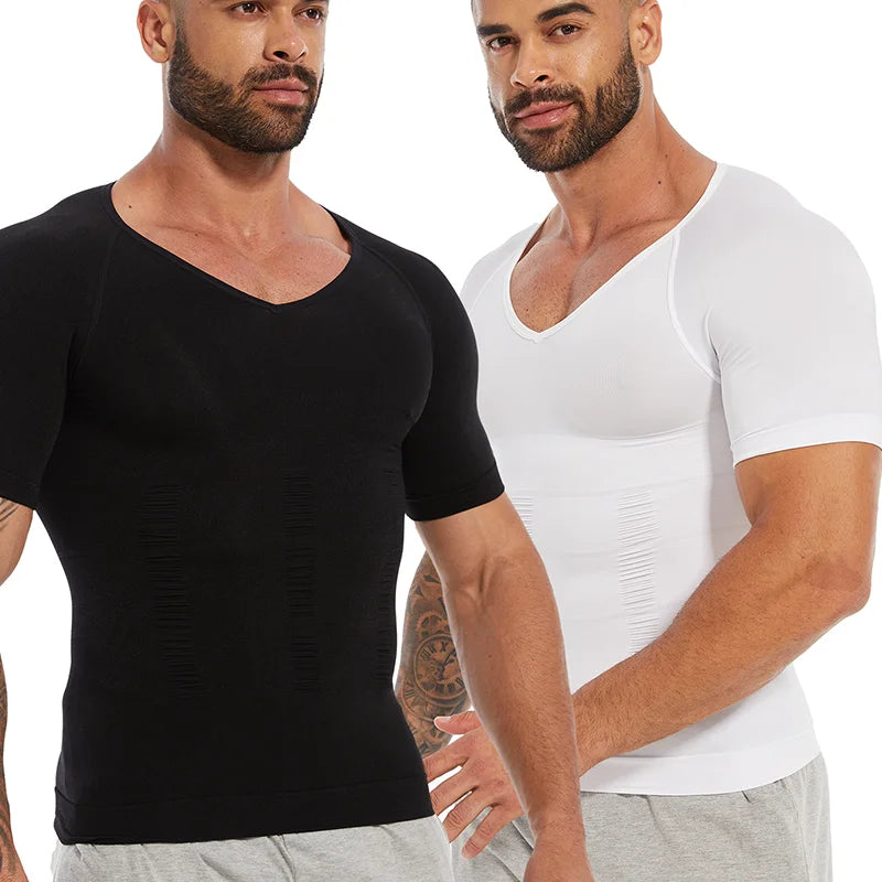 Slimming V Neck T-Shirt for Men - Tummy Control Shapewear & Fitness Tee