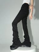 REDDACHiC Black Ruched Flare Jeans Women High Rise Pants