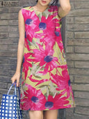 ZANZEA Floral Print Bohemian Sundress: Summer Casual Sleeveless Dress