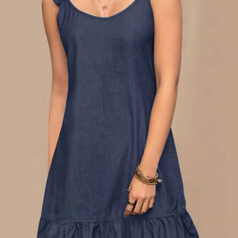 Bohemian Summer Denim Style Ruffled Sleeveless Dress by ZANZEA  OurLum.com Dark Blue XXL 
