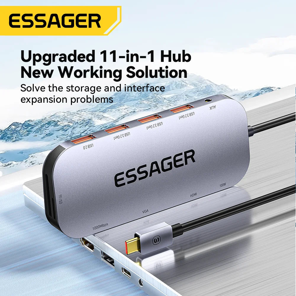 Essager 11 in 1 USB C HUB 4K 30HZ Type C Docking Station For Macbook Air Pro Adapter Splitter For Laptops HDMI-Compatible RJ45  ourlum.com   