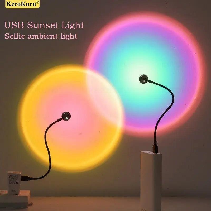 Keroro USB Sunset Light Lamp Self Photography Light LED Rainbow Neon Night Light Projector Photography Wall Atmosphere Light