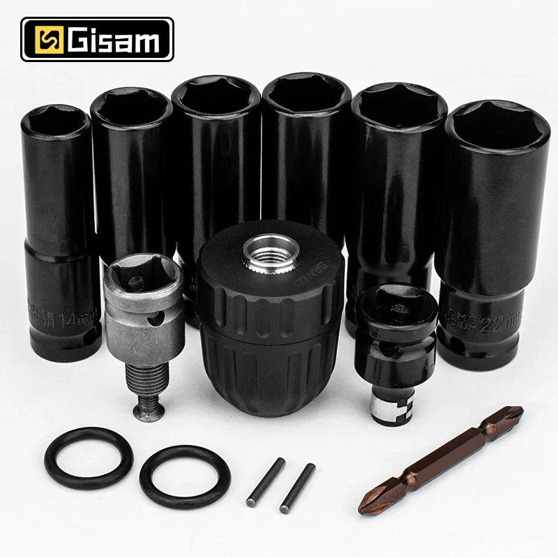 14Pcs Set Electric Impact Wrench Hexs Socket Adapter Kit Drill Chuck Drive Adapter SET for Electric Drill Wrench Screwdrivers  ourlum.com   