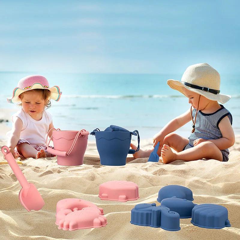 8pcs/Set Beach Toys  Eco-Friendly, BPA-Free, Food-Grade Silicone - Fun Summer Outdoor Toys for Kids with Bucket & 4 Color Sand