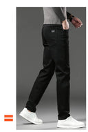 Winter Fleece Thick Warm Men's Slim Straight Denim Pants