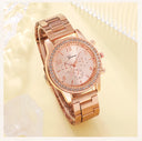 6PCS Set Rose Gold Luxury Watch Women Ring Necklace Earring Set