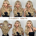 Blonde Long Wavy Synthetic Hair Wig with Bangs - Premium Quality Afro Female Cosplay Wig  ourlum.com   