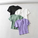 Women's Casual Short Sleeve Crop Top Slim Fit Tee for Workout