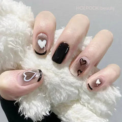 Kawaii Black Heart Coffin False Nail Tips - Trendy Nail Kit