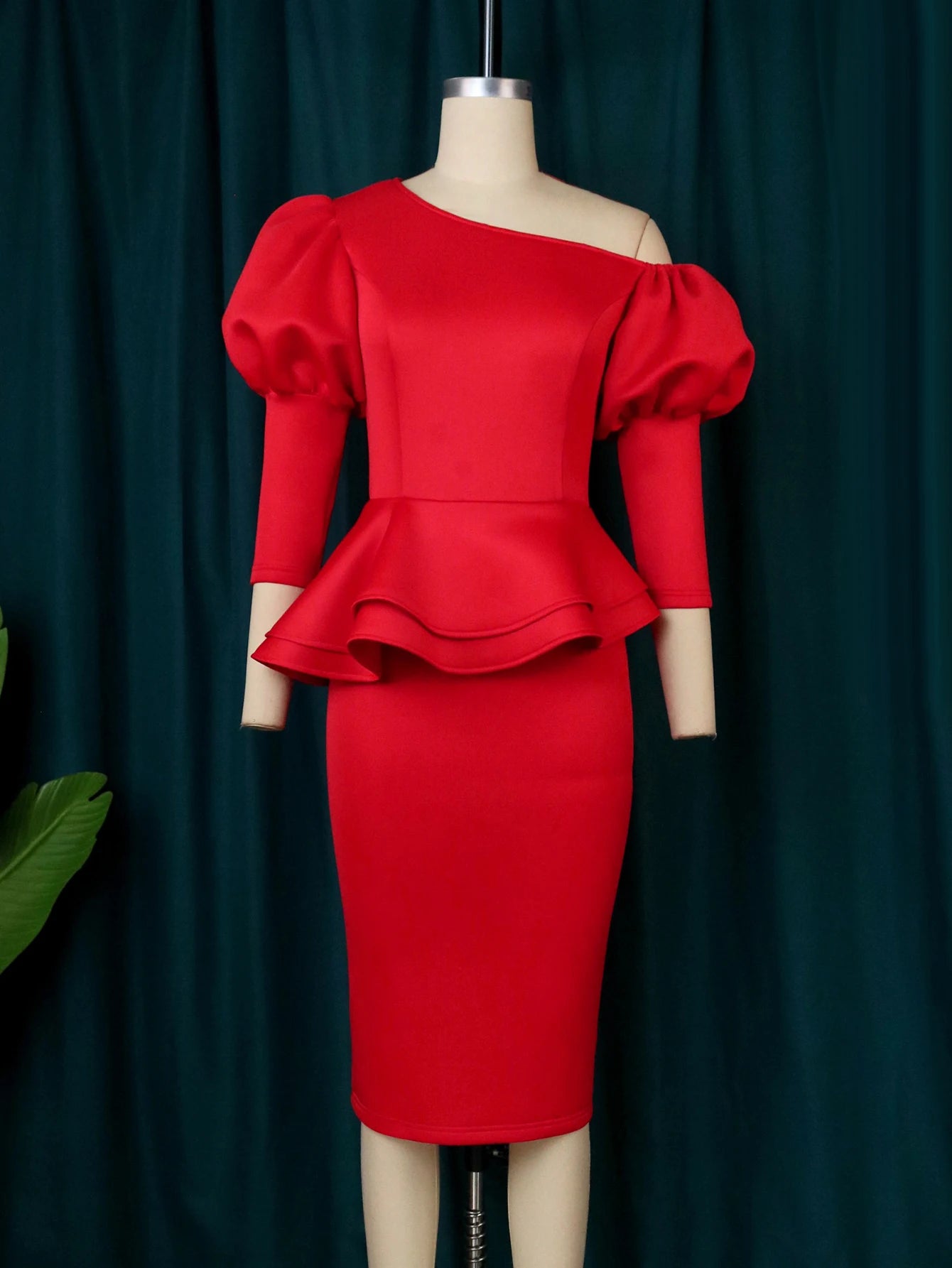 Festive Red Peplum Bodycon Dress for Women - Elegant Off-Shoulder African Style  OurLum.com   