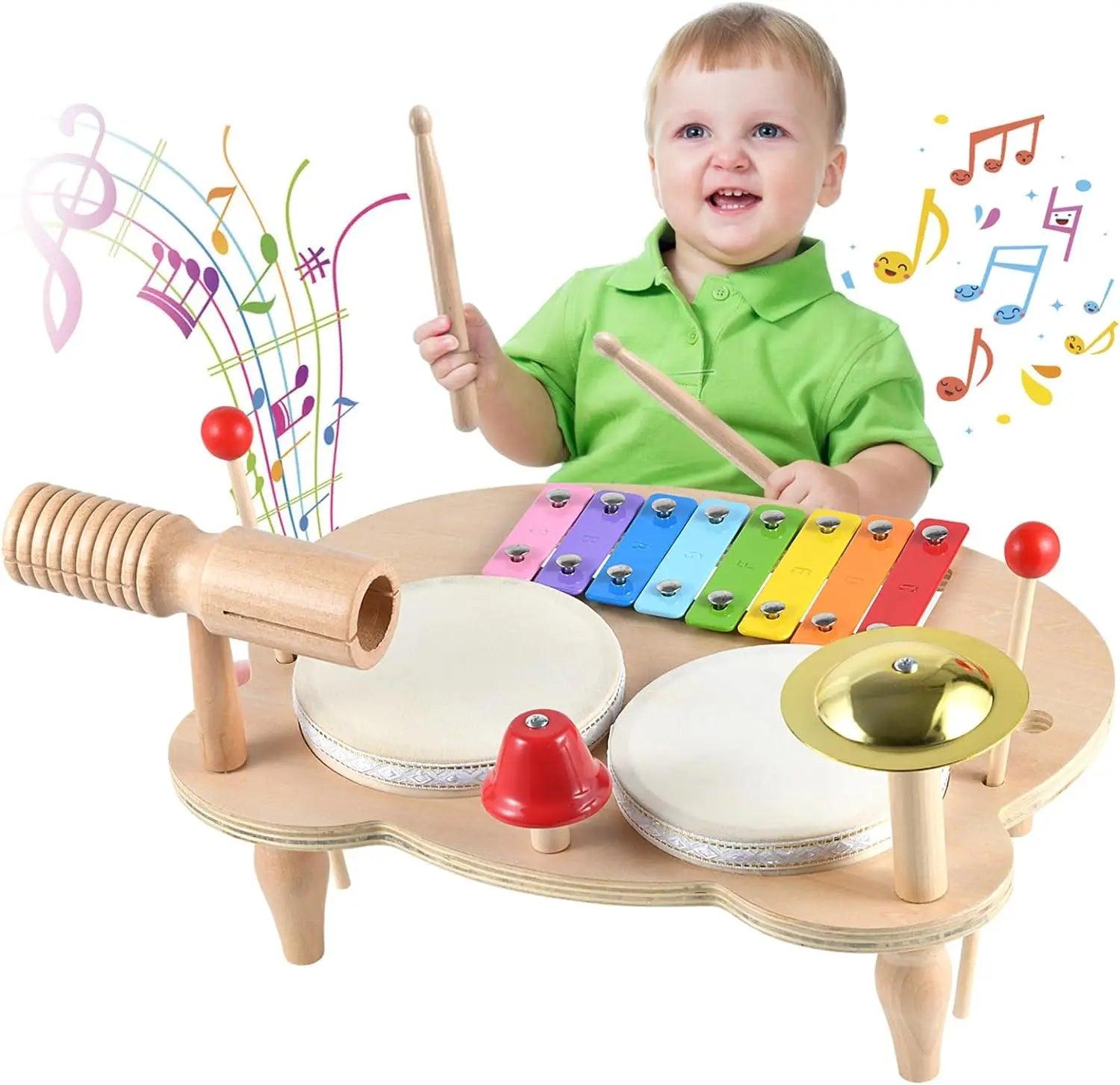 10-in-1 Montessori Musical Toy Drum Set for Kids - Fun & Safe Instrument Collection