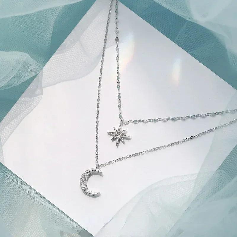 Delysia King   Star Moon double layer Necklace women's light luxury niche design sense overlapping clavicle chain 2021 NEW  ourlum.com   