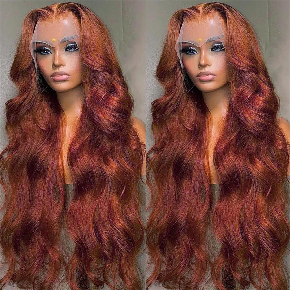 Luxurious Reddish Brown Body Wave Lace Front Human Hair Wig - HD Transparent Lace - 180% Density  ourlum.com 13x4 HD Frontal Wig CHINA 14inches | 180%