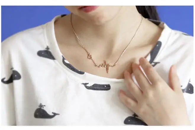 Simple Wave Heart Necklace Chic Ecg Pulse  Charm Pendant Necklace Lightning Women Vintage Jewelry Accessories